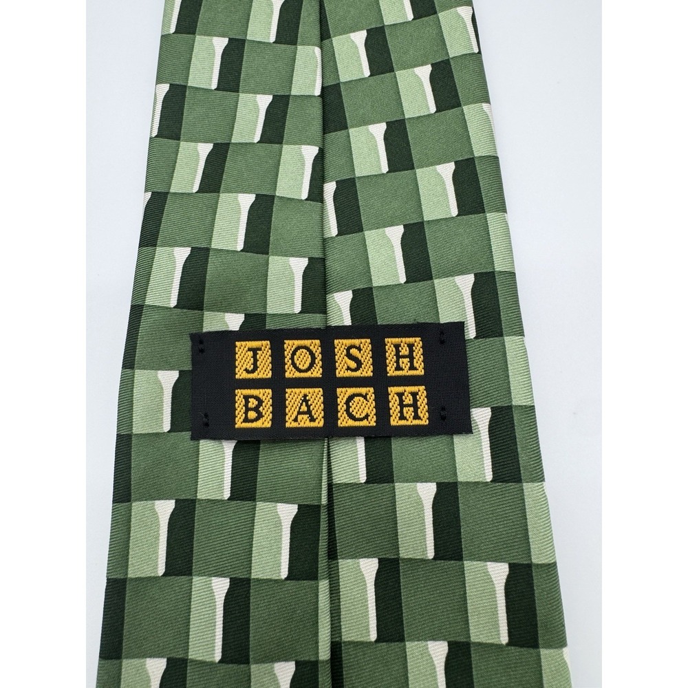 Josh Bach Green Geometric Check‎ Silk Tie Designer Mens Necktie Modern Pattern - Picture 5 of 7